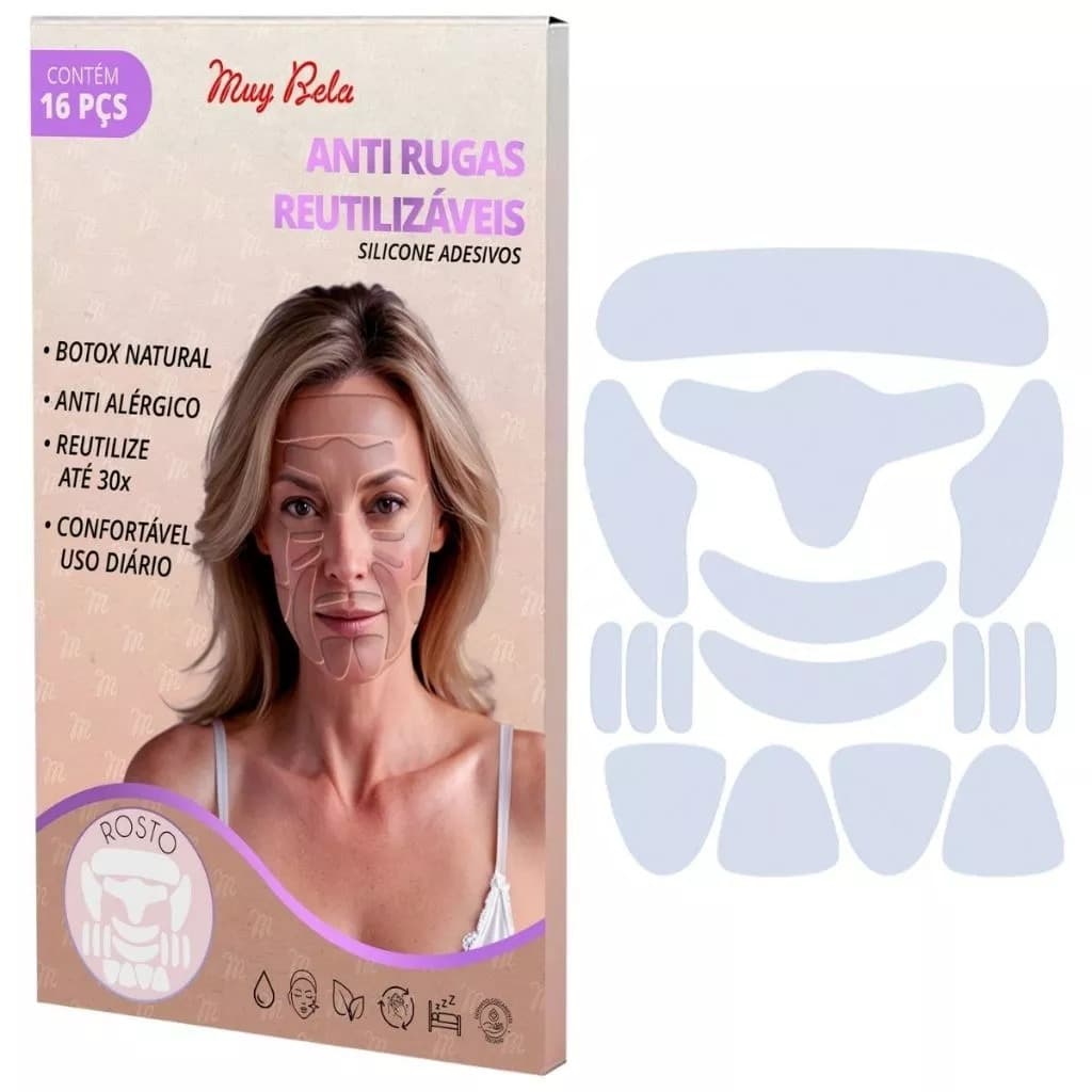 Silicone Lavável para Rugas do Rosto Adesivo Muy Bela Colágeno Natural Anti Marcas Reduz Rugas Skin Care Reutilizável
