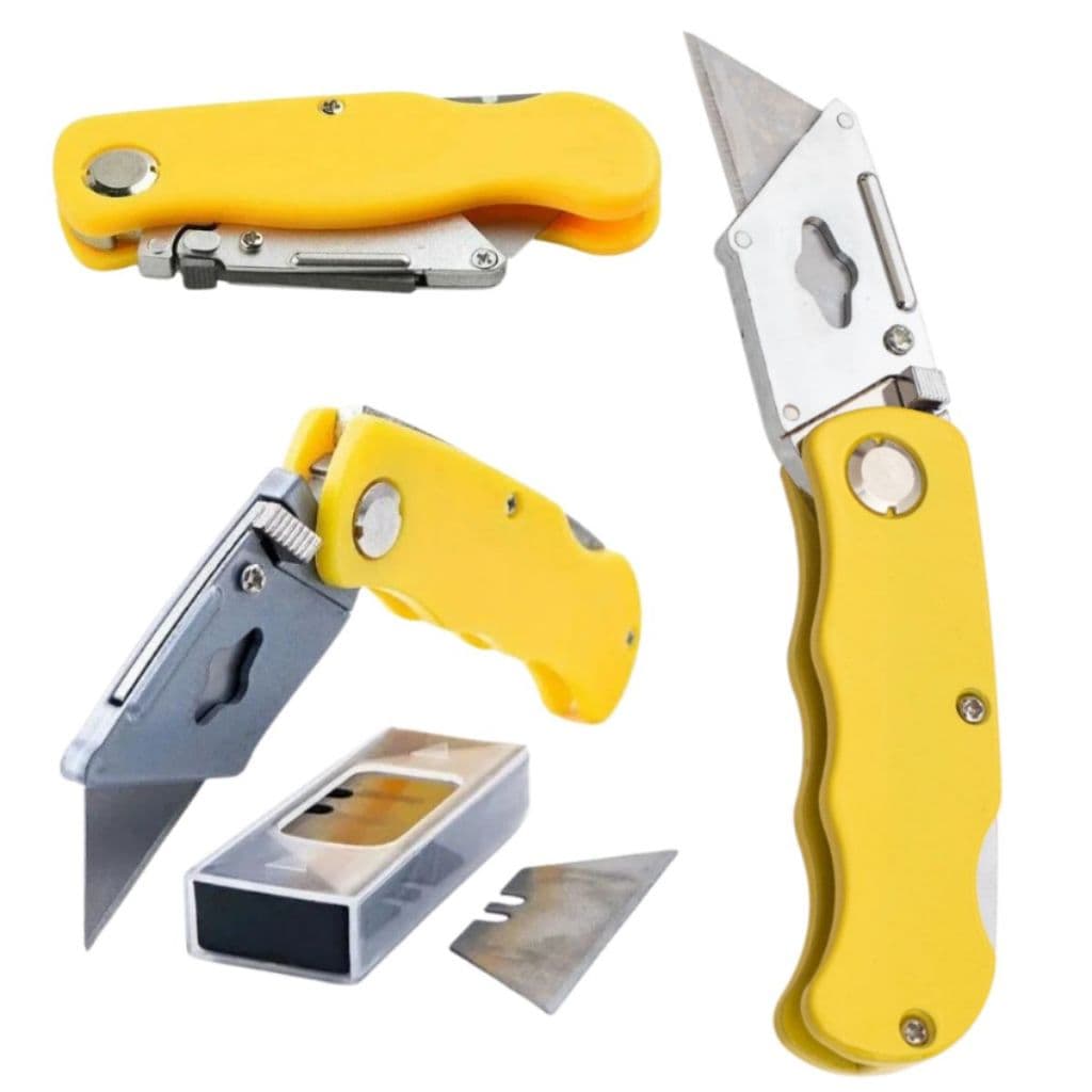 Estilete Trapezoidal Profissional  Dobrável Com 3 lâminas extras e Trava de Segurança