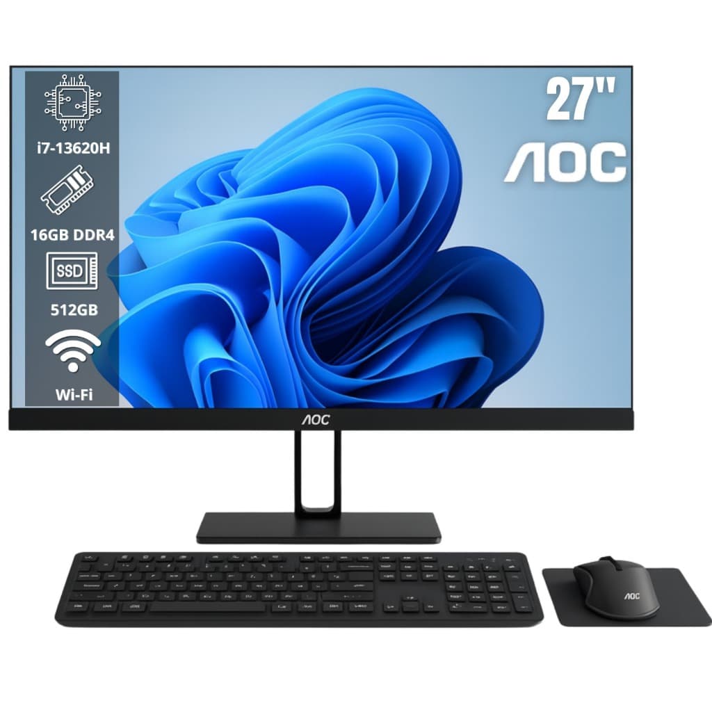 Computador All-in-One AOC D-271713 27" i7-13620H 16GB 512GB SSD Win11 Pro Wi-Fi LAN 1Gb Porta COM