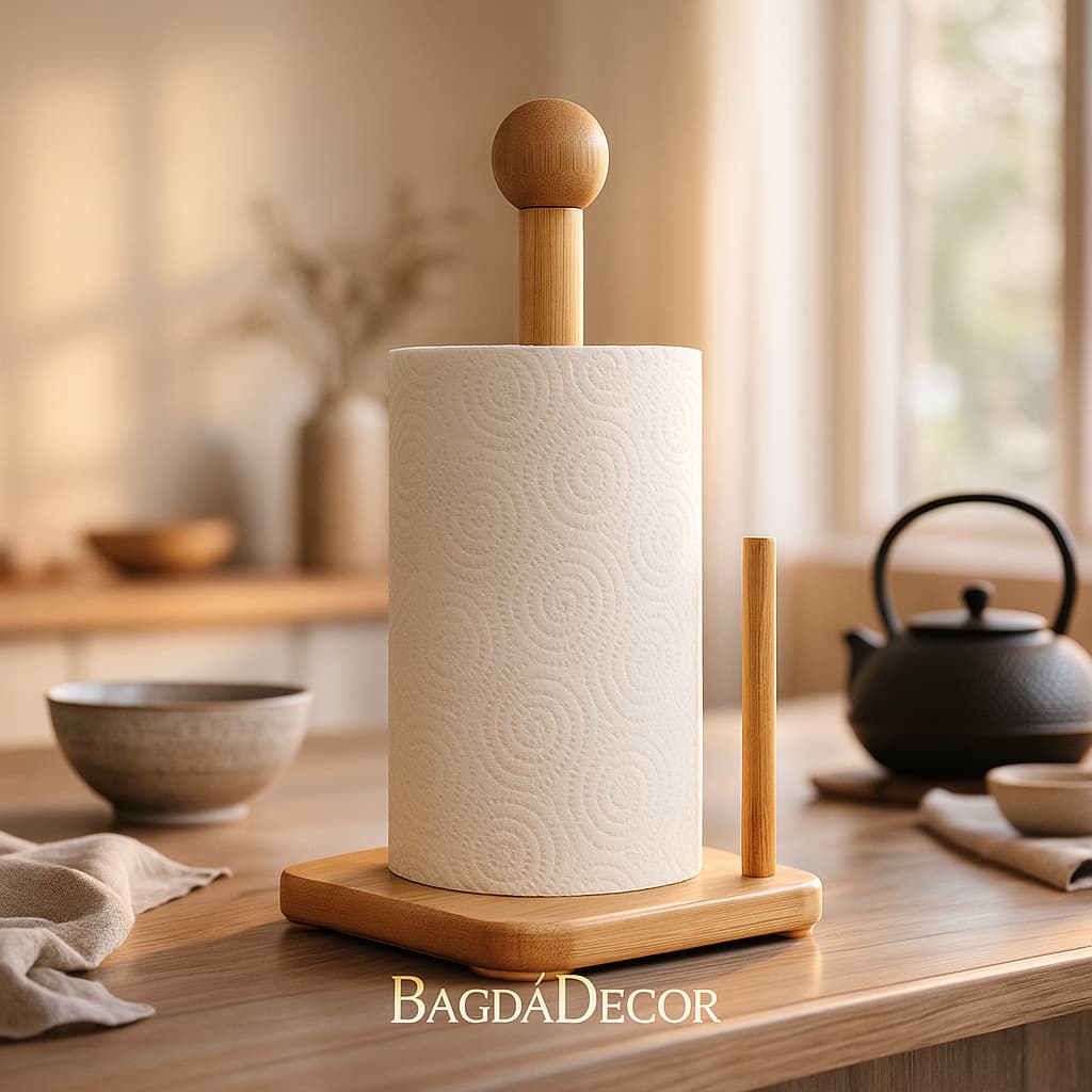 Porta Papel Toalha Bambu Suporte Vertical Organizador Madeira Cozinha
