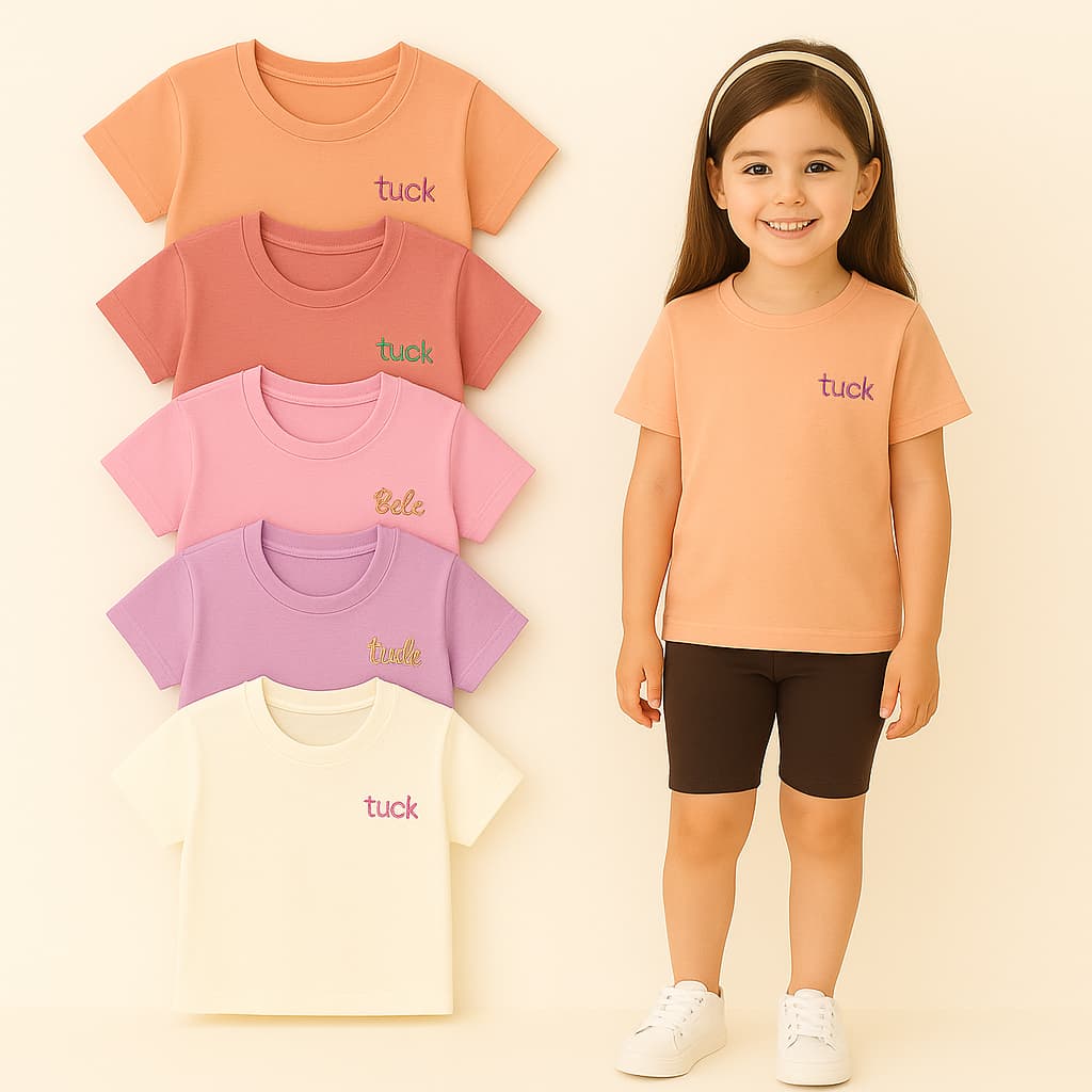 Kit com 3 Camisas Menina Original Tuck Manga Curta Malha Premium Tamanho 1 ao10 anos