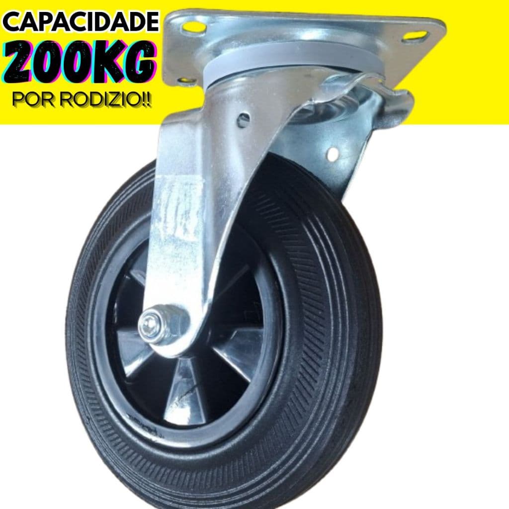 RODIZIO 8x2 GIRATORIO CAP 200KG CONTAINER CARRO DE LANCHE