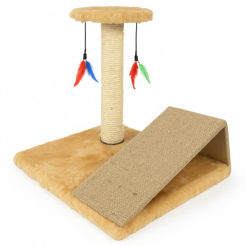 Brinquedo para Gato Arranhador com Pena e Rampa Poste Sisal
