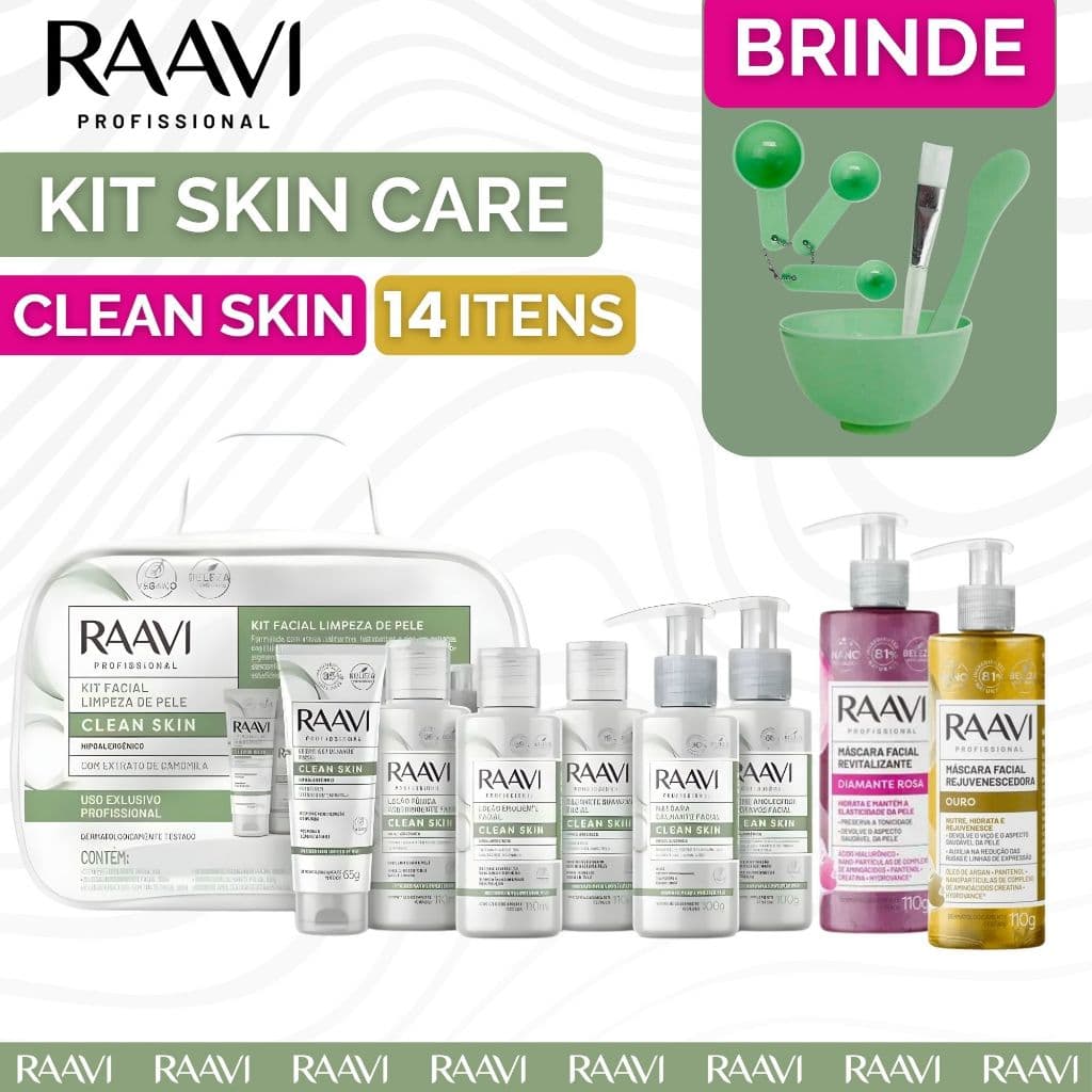 Kit Limpeza de Pele Facial Hipoalergênico Clean Skin Raavi Máscara Skin Care