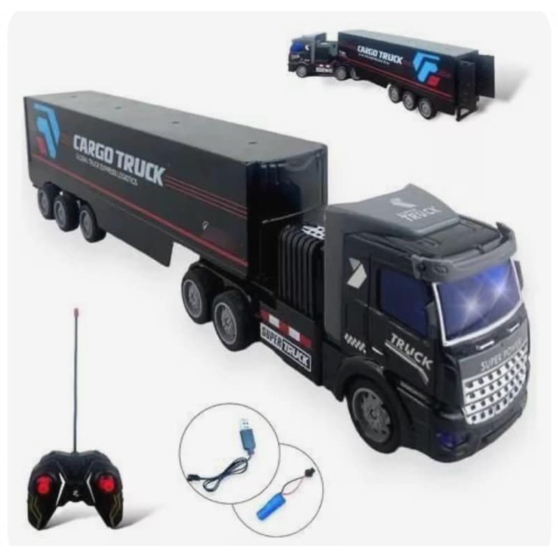 Carreta Caminhão Reboque RC Recarregável | Controle Remoto | Luz LED | Truck Cargo Truck Brinquedo Infantil