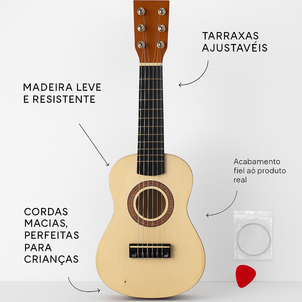 Violão Infantil Cordas Em Aço Corpo Em Madeira Brinquedo Qualidade Premium Afinação Ajustável