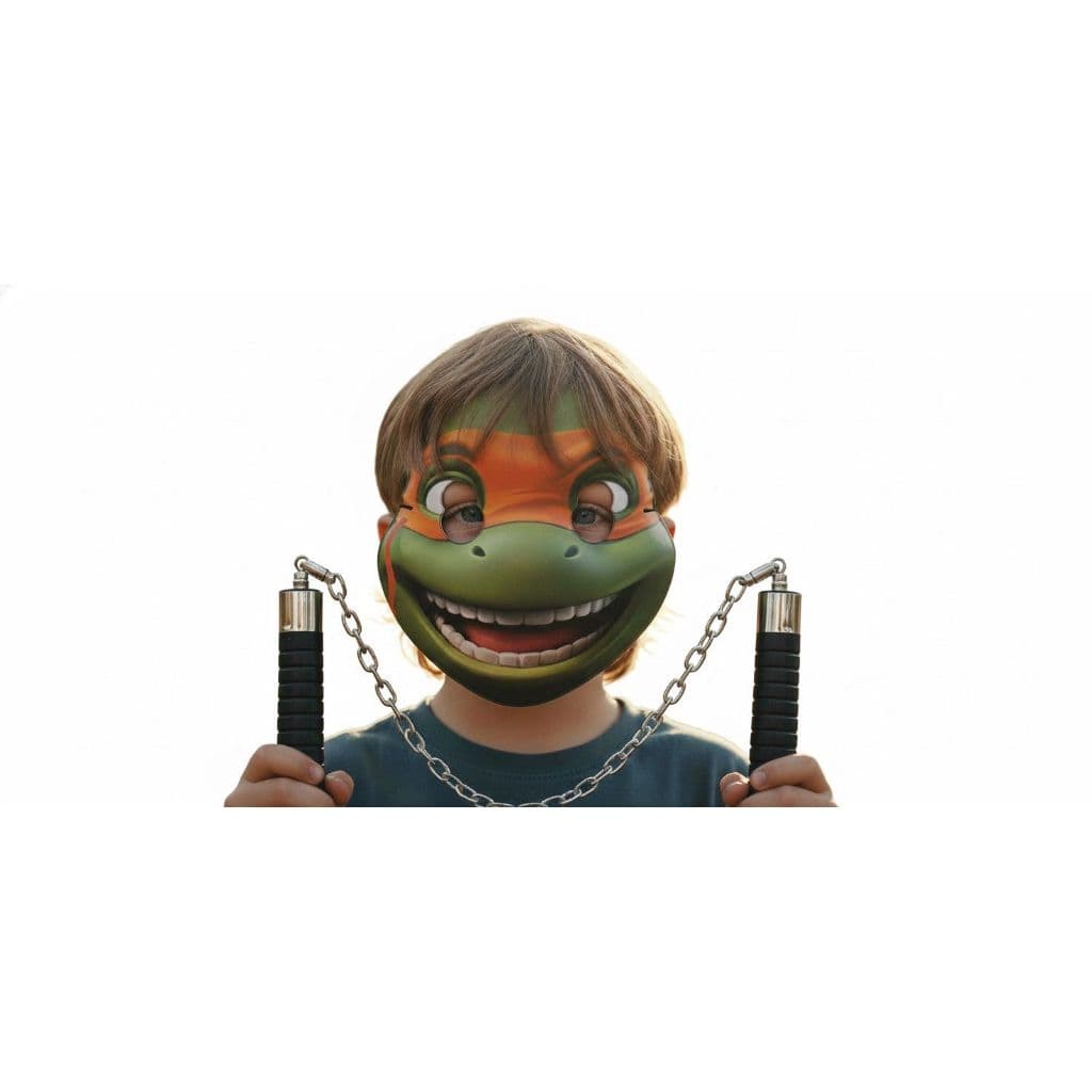 Kit Tartaruga ninja Máscara 3D Michelangelo Com Nunchakus