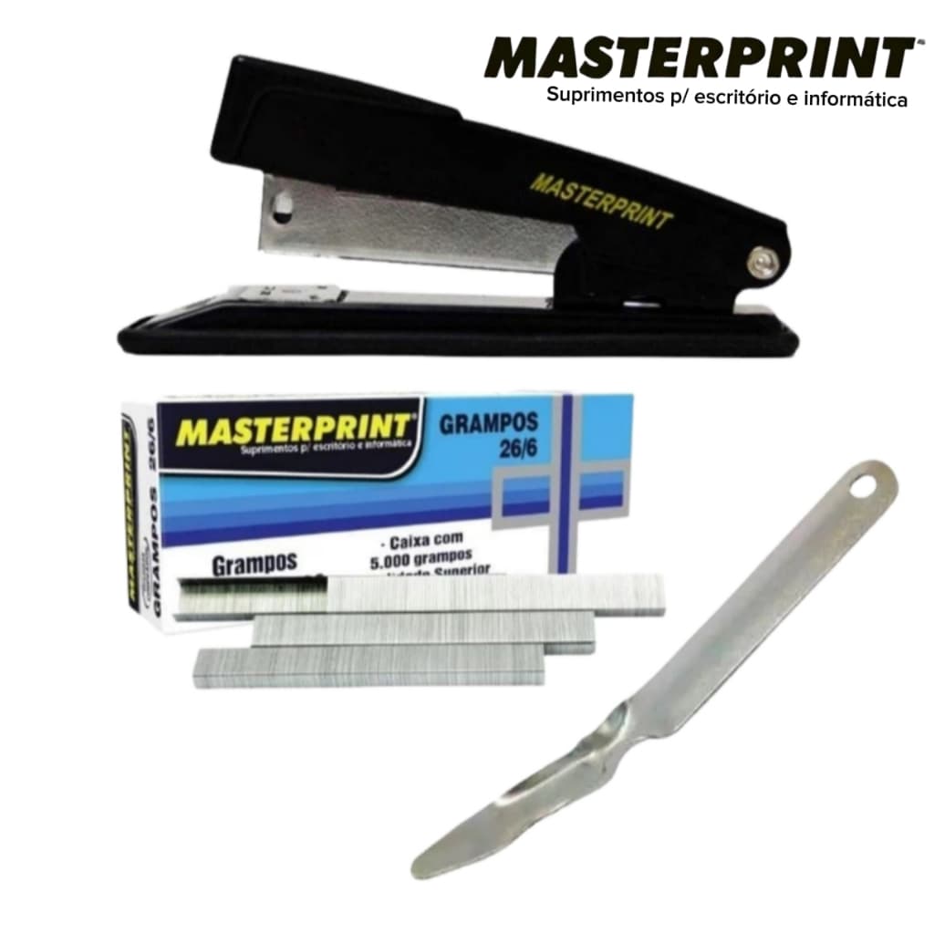 Grampeador de Metal MP300 com 5.000 Grampos 26/6 + Extrator Masterprint