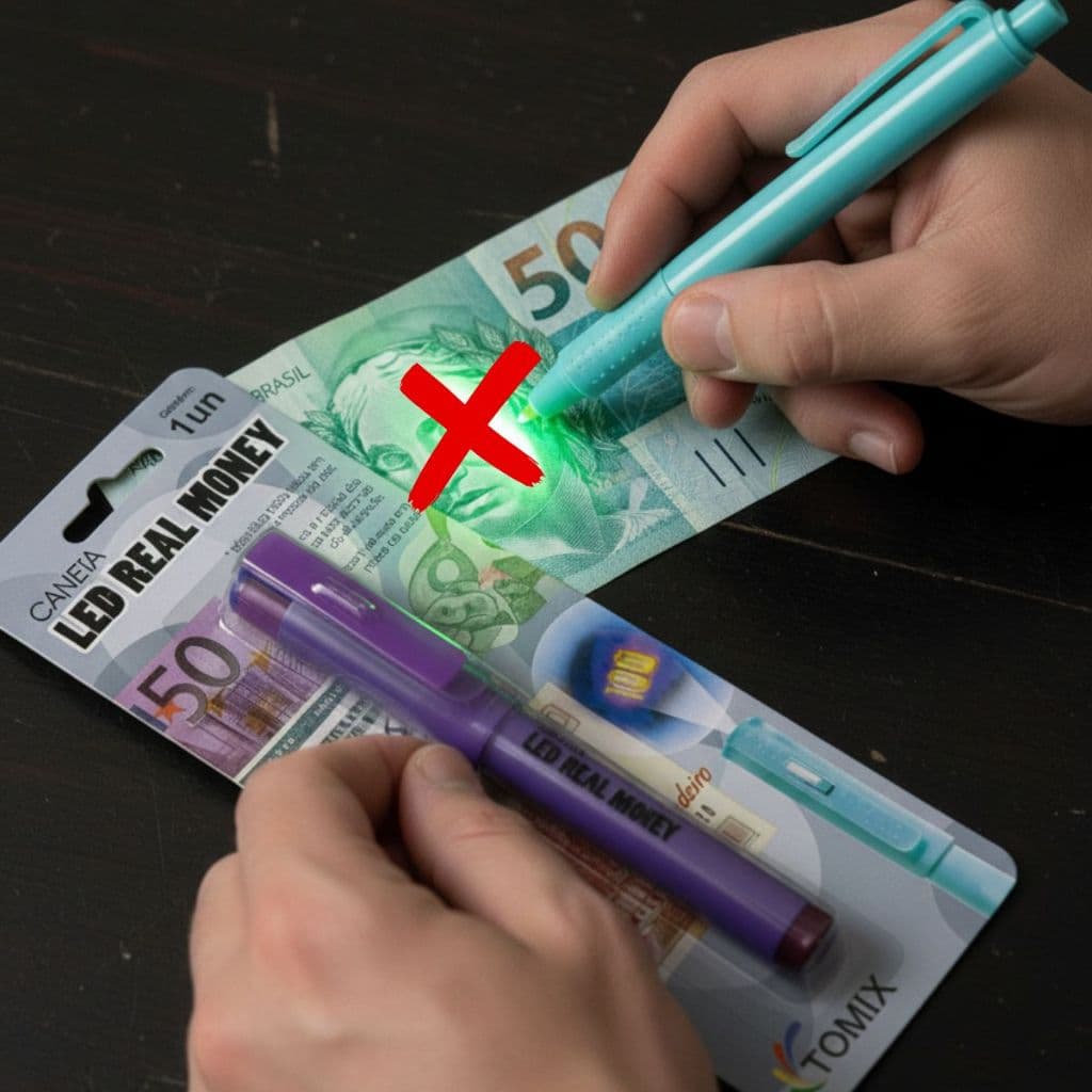 Caneta Led Real Money Detector Dinheiro Nota Falsa Com Luz UV Marcadora