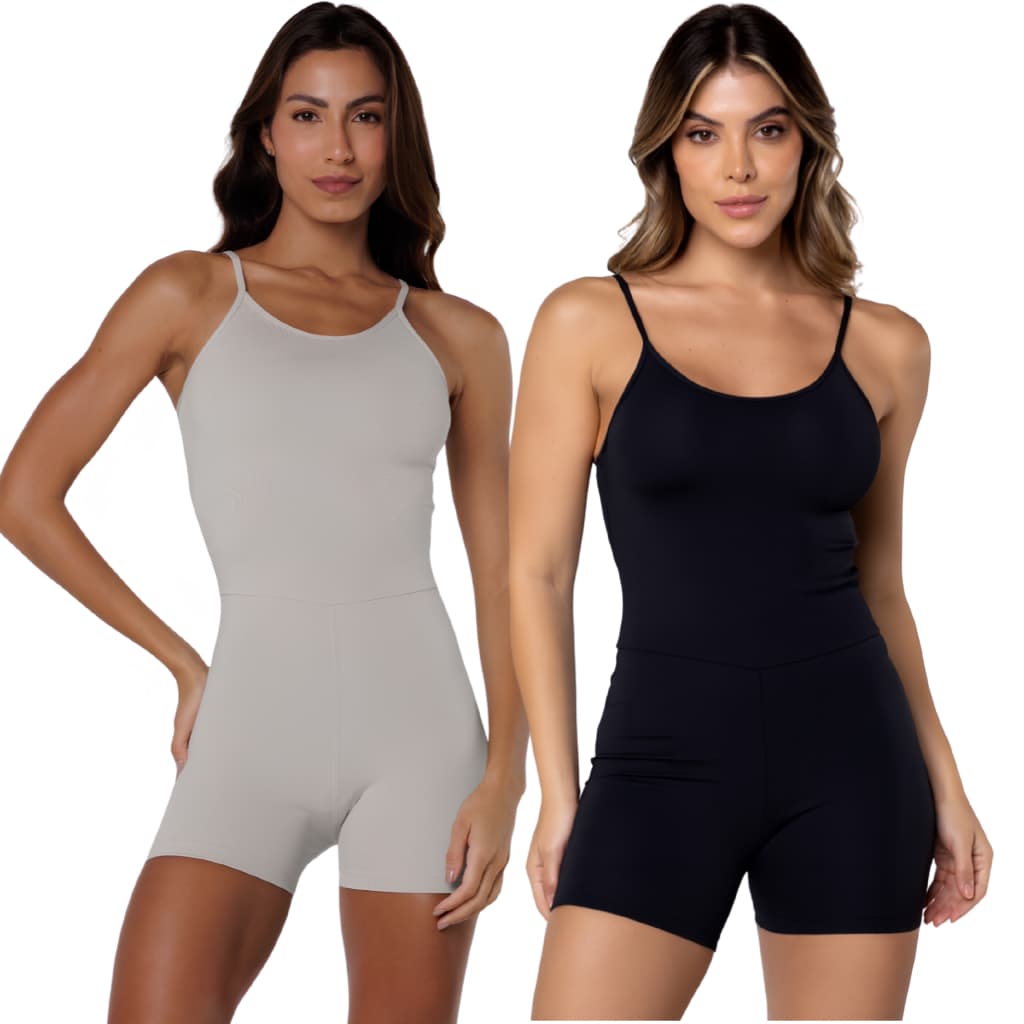 Macaquinho Fitness Poliamida Blackout Zero Transparência Modelador Academia Preto