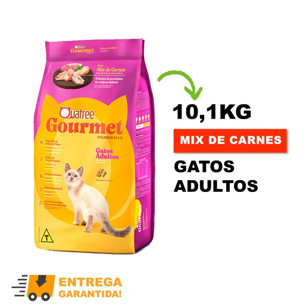 Quatree Premium Gourmet Ração Gatos Adultos Mix De Carnes 10.1kg-Envio Rápido