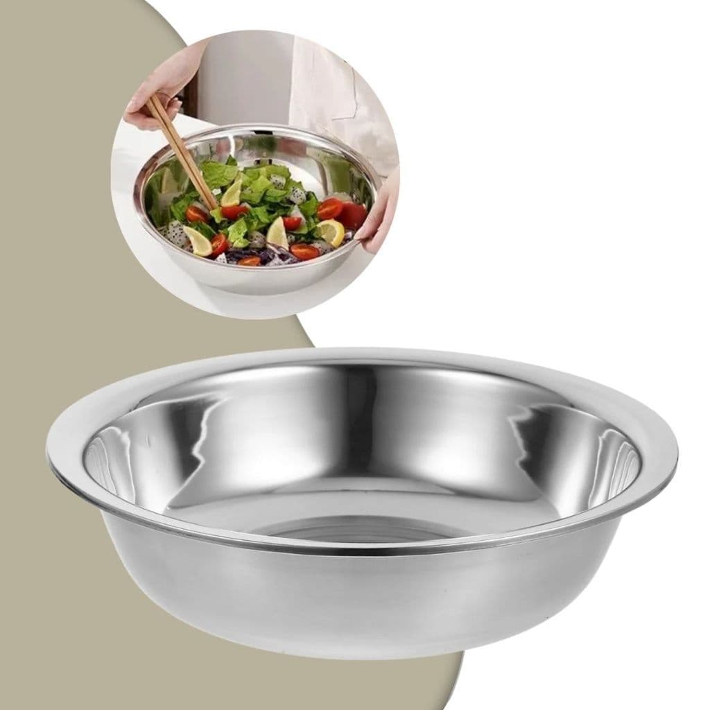 Bowl Bacia Grande Inox Cozinha Bolo Redonda Prata 37cm