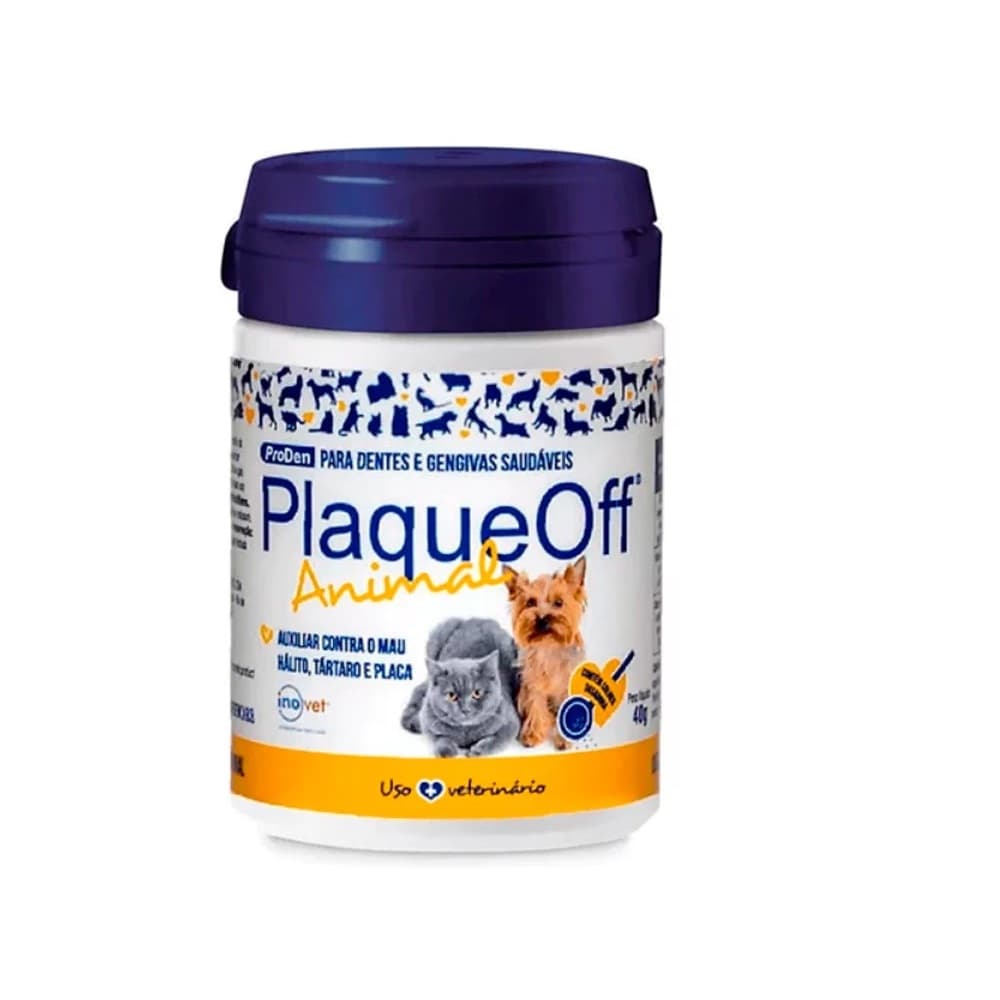Plaque Off Animal 40g Inovet Removedor de Tártaros 40g Mau Hálito Cão e Gato