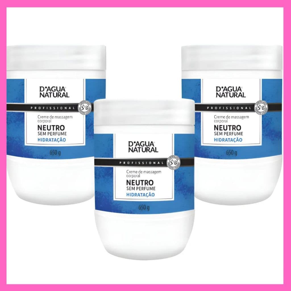 Kit 3 Cremes de Massagem Corporal Neutro Sem Perfume  D’água Natural 650G