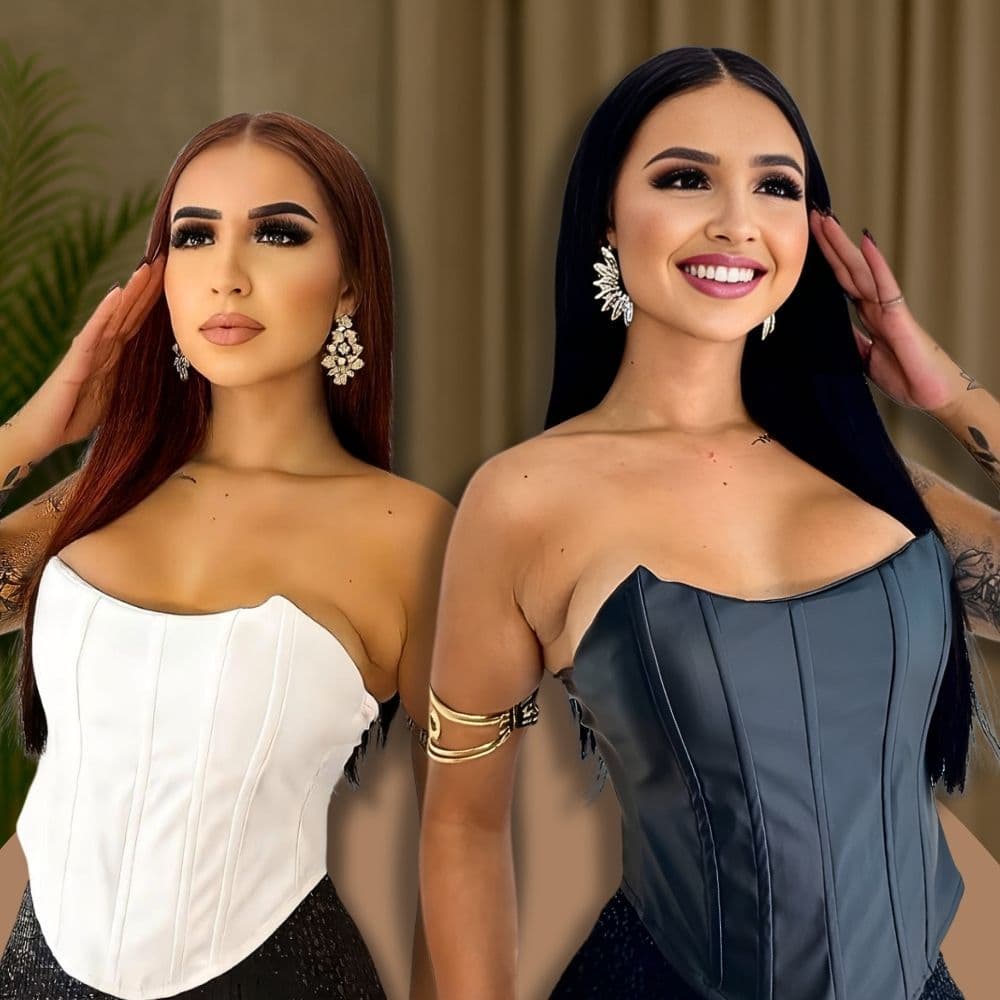 Corset Couro Tomara que Caia Com Bojo Couro Fake Sexy Festa Balada Rodeio