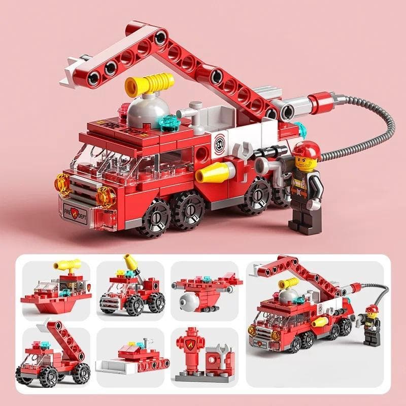 Blocos De Montar 6 em 1 Construção Bricks Bombeiros Com 142 Pcs