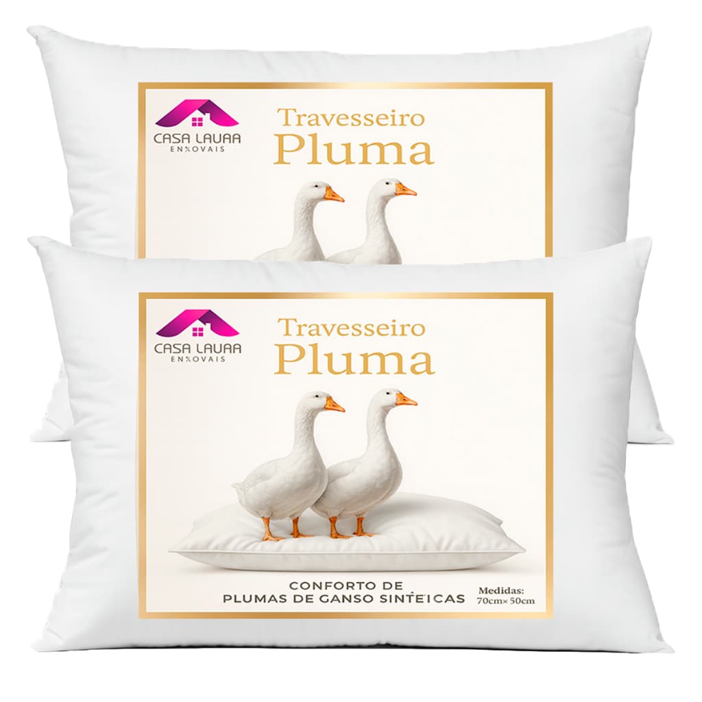 2 Travesseiro Plumas de Ganso Confort Plumas Sintética 70x50 Super Macio Sintético