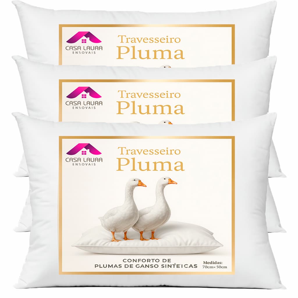 Kit 3 Travesseiro Pluma de Ganso Descanso Antiacaro 70x50cm Sintético