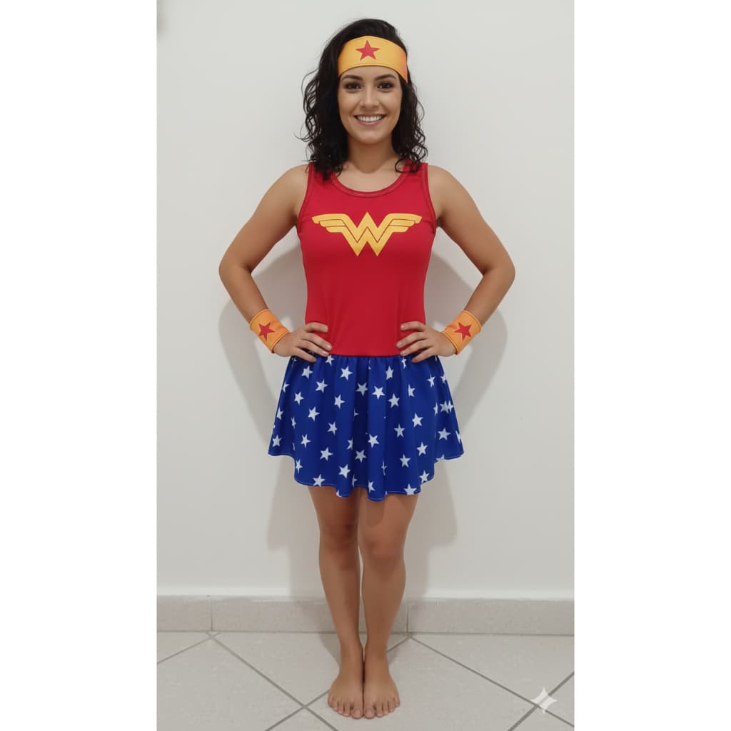 Vestido Mulher-Maravilha Infantil e AdultoFantasia Luxo