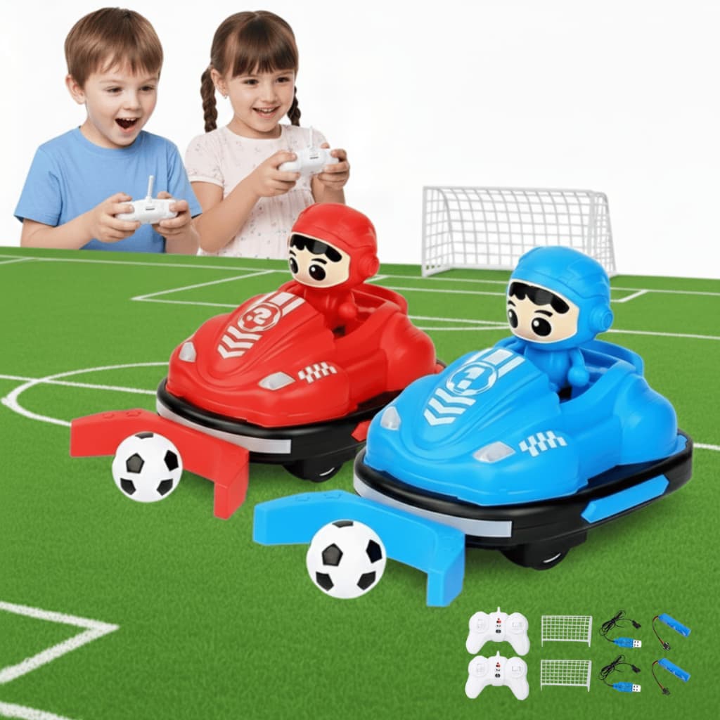  Kit Com 2 Carrinho Kart Controle Remoto Batalha Bate Bate Jogo Bola Trave Gol a Gol Infantil Kizumba