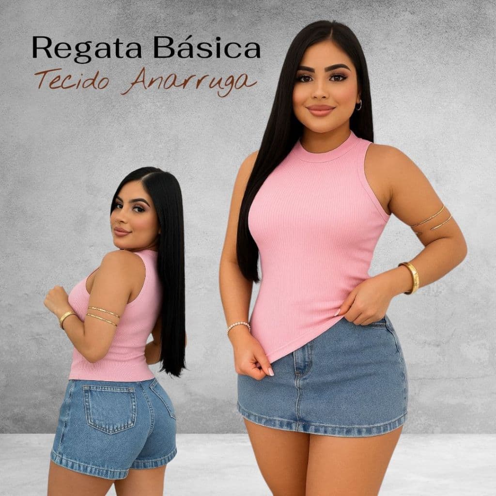 Regata Feminina Básica Anarruga Blusinha Casual Minimalista Regatinha Vintage Moda Feminina -Fashion