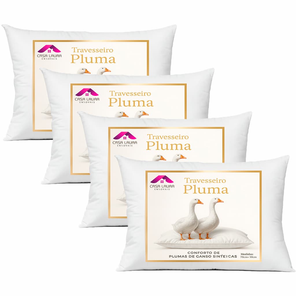 Kit 2/4 Travesseiros Penas e Plumas de  Ganso Macio Branco Para Cama Confortável Sintético