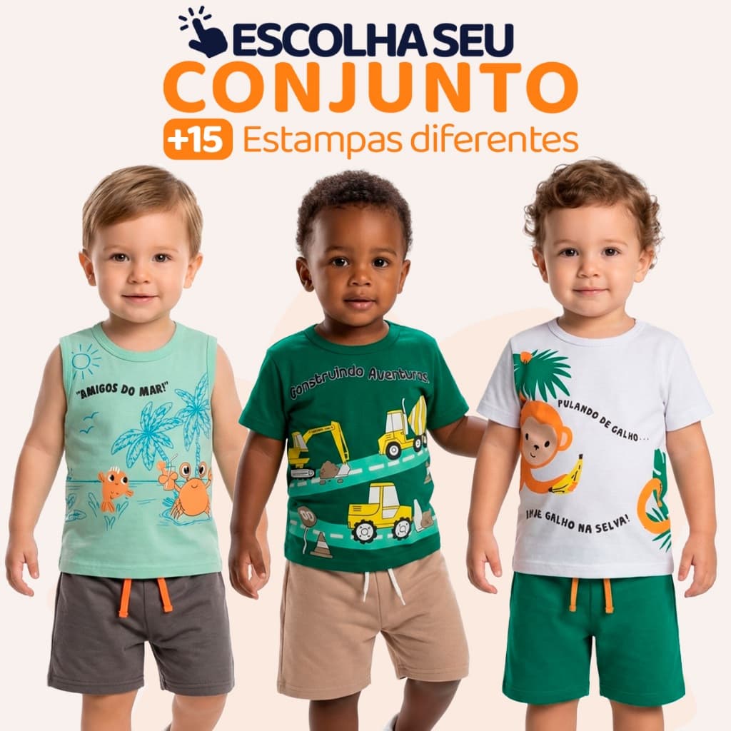 Conjunto Bebê Masculino Menino Infantil Verão Manga Curta Tamanho 1 ao 8 - Roupa para Bebê Masculino Roupa Calor L01