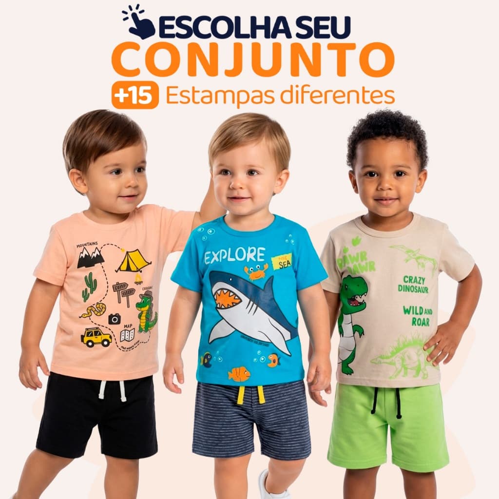 Conjunto Bebê Masculino Menino Infantil Verão Manga Curta Tamanho 1 ao 8 - Roupa para Bebê Masculino Calor L01