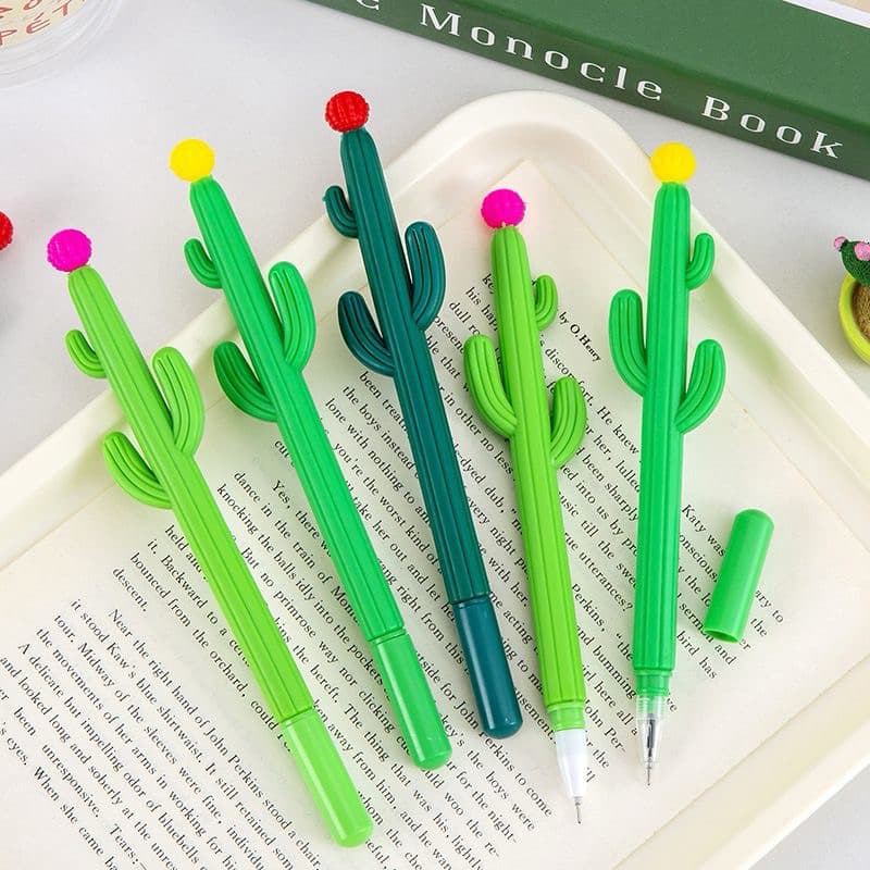 Conjunto de canetas em gel, 4/12/24 peças, formato de flor verde, estilo verão.