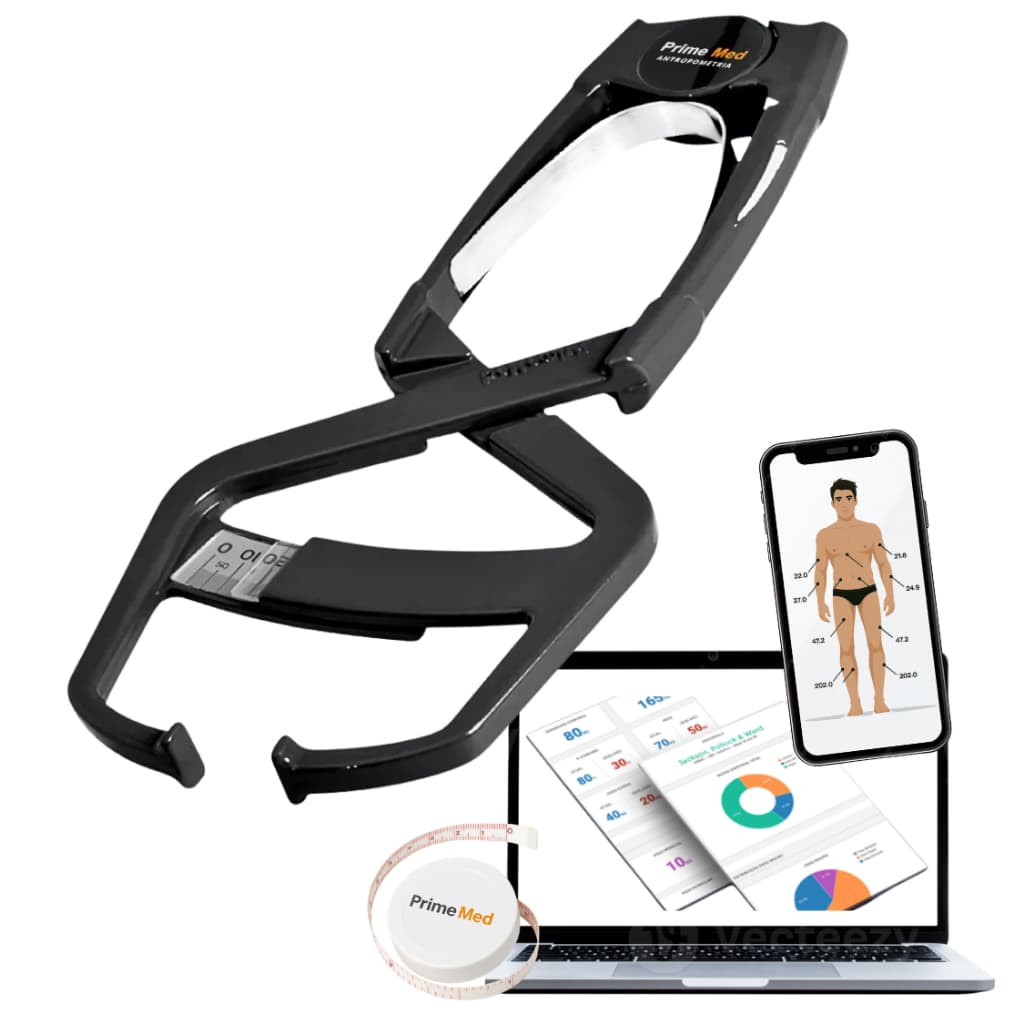 Adipometro Profissional Original Prime Med - Medição Precisa Gordura Corporal - Incluso App e Trena