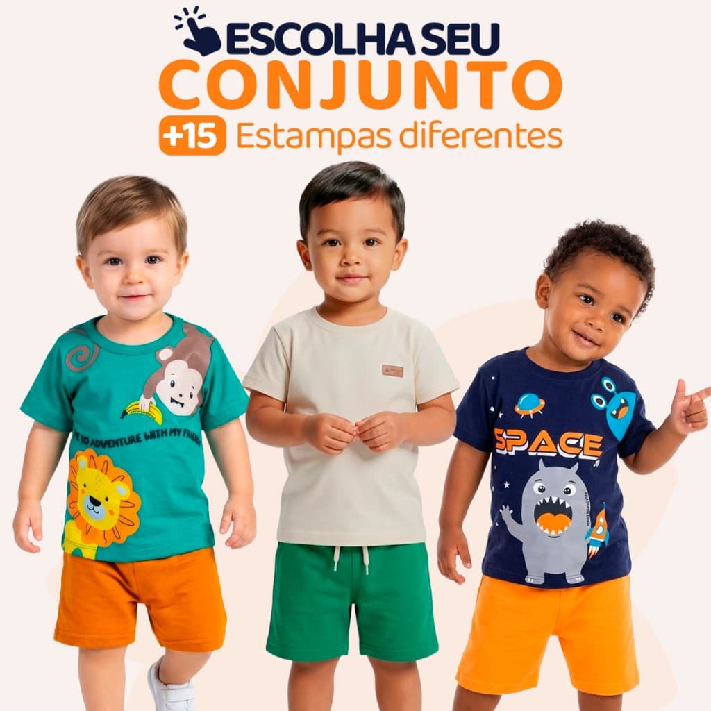 Conjunto Bebê Masculino Menino Infantil Verão Manga Curta Tamanho 1 ao 8 - Roupa de Calor para Bebê Masculino L02