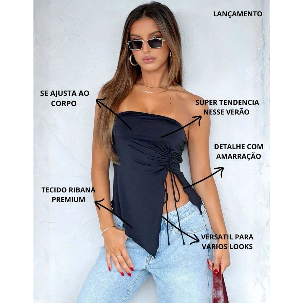 Blusa Tomara Que Caia Feminina Assimetrica Ribana Cropped Moda Blogueira Verão Drapeada Candy Color