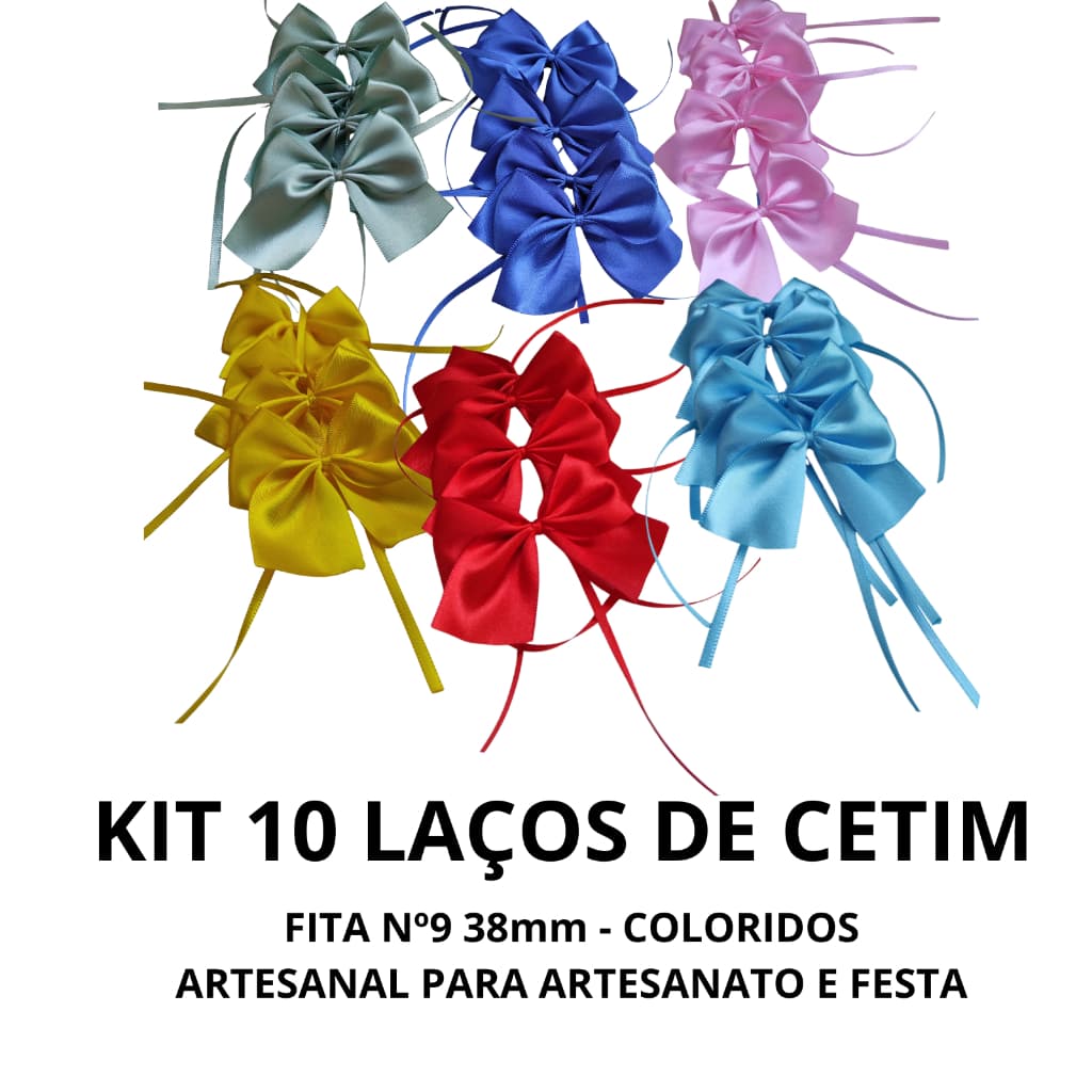 Kit 10 Laços de Cetim Grande Nº 9 (38mm) com amarração Artesanal- Pronta Entrega