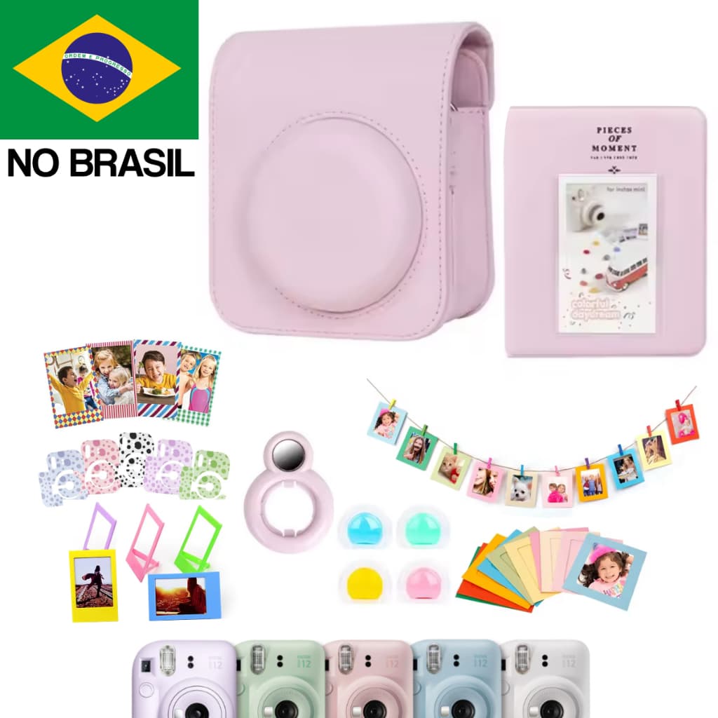 Kit Acessórios para Instax Mini 12 Bolsa Álbum Adesivos 8 Em 1