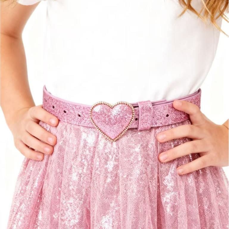 Cinto Moda Infantil Fivela Coração Com Brilhos Glitter Para Crianças