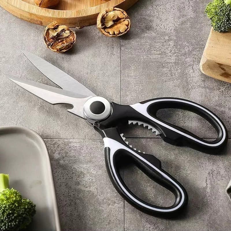 Tesoura Multifuncional de Cozinha Lâminas de Inox Corta Carne Legumes Ossos Nozes Abridor de Garrafa