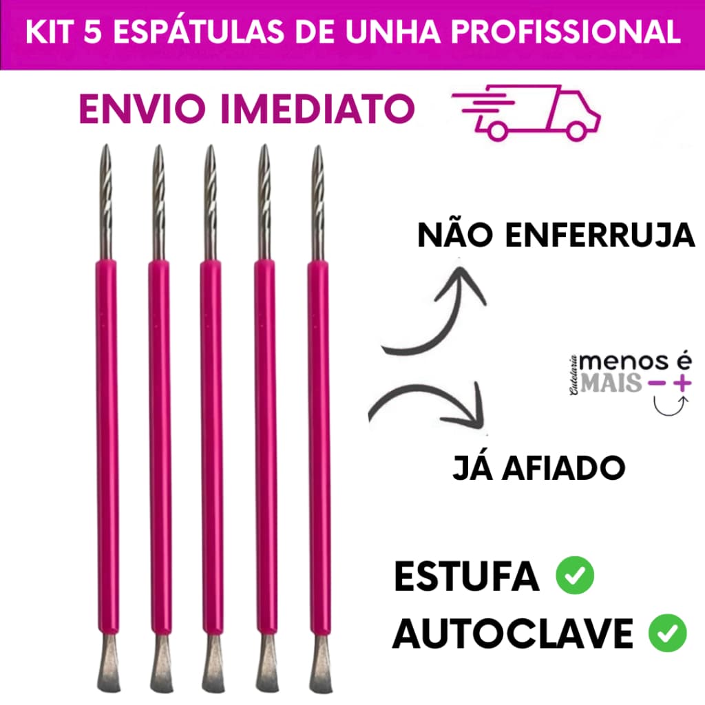 Kit com 5 Espátulas Mistas Inox/Silicone Rosa – Ideal para Unhas