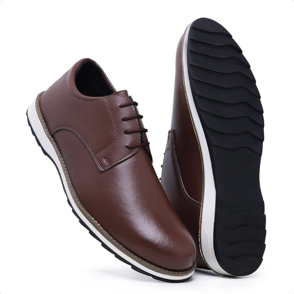 Sapato Social Masculino Confortavel Oxford Casual de Amarrar Cafe