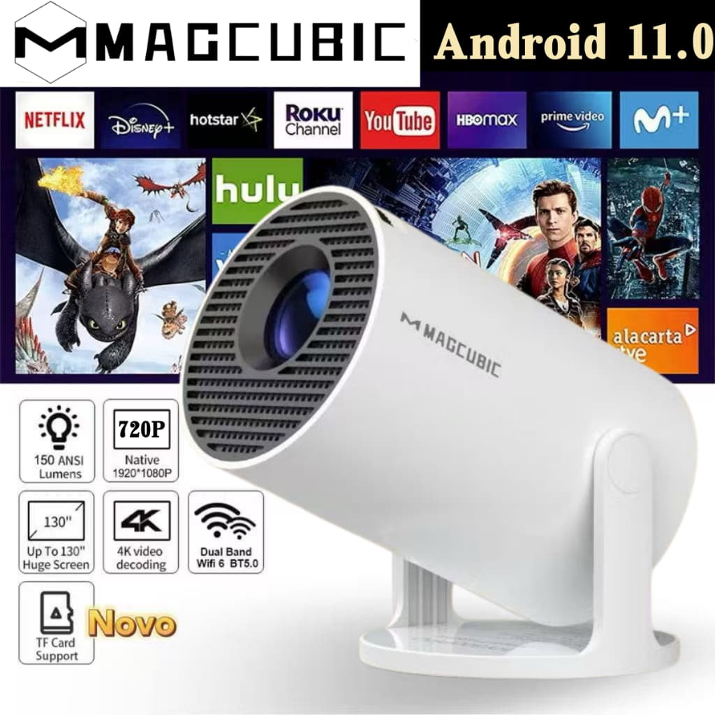Projetor 4K HD 150 Polegadas Celular, Tv B0x, Xbox, PS, Pc, Wifi e Bluetooth HY300 Magcubic 110/220