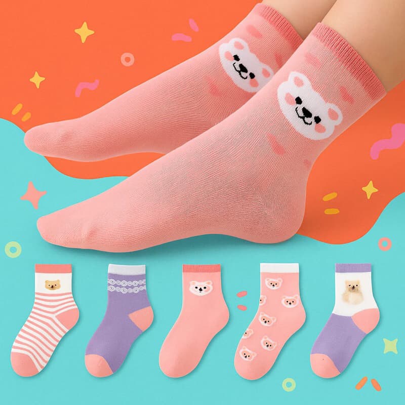 kit com até 18 Pares Meias Infantil Feminina com Algodão - Coloridas e Divertidas Menina