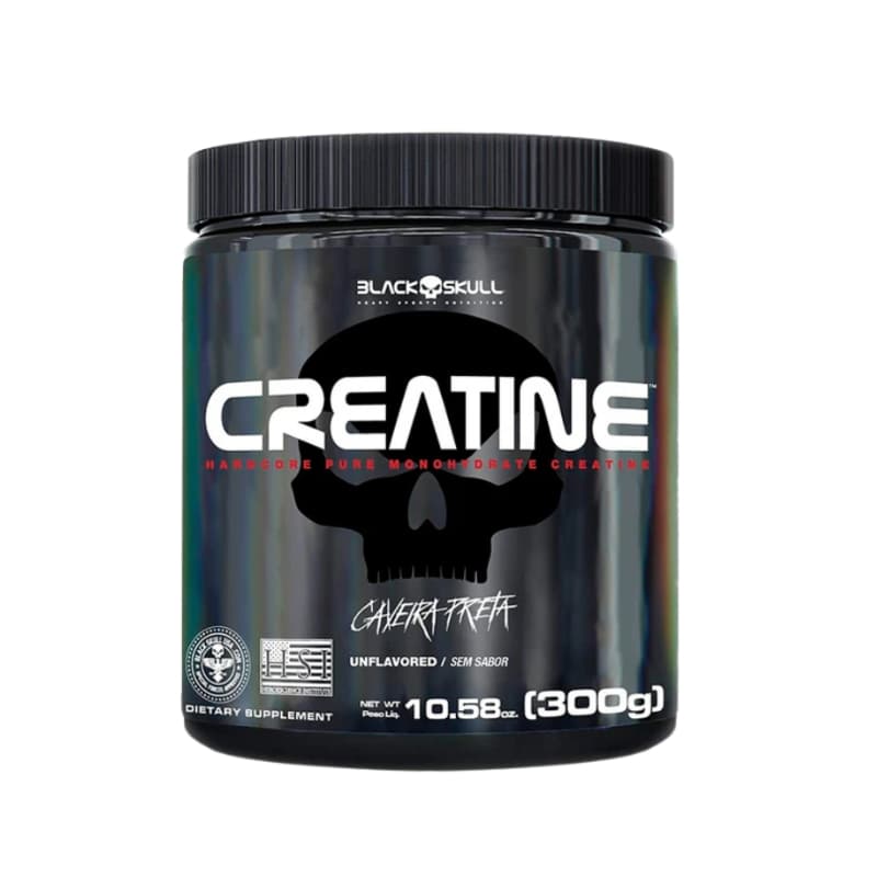 Black Skull Creatina 300g – 100% Monohidratada, Suporte para Força e Desempenho
