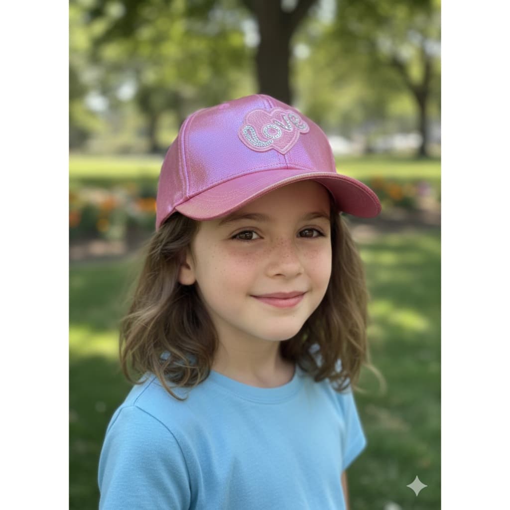 Boné Coração Brilhante Ajustável Feminino Infantil  Juvenil Estilo Moderno 3-12 Anos
