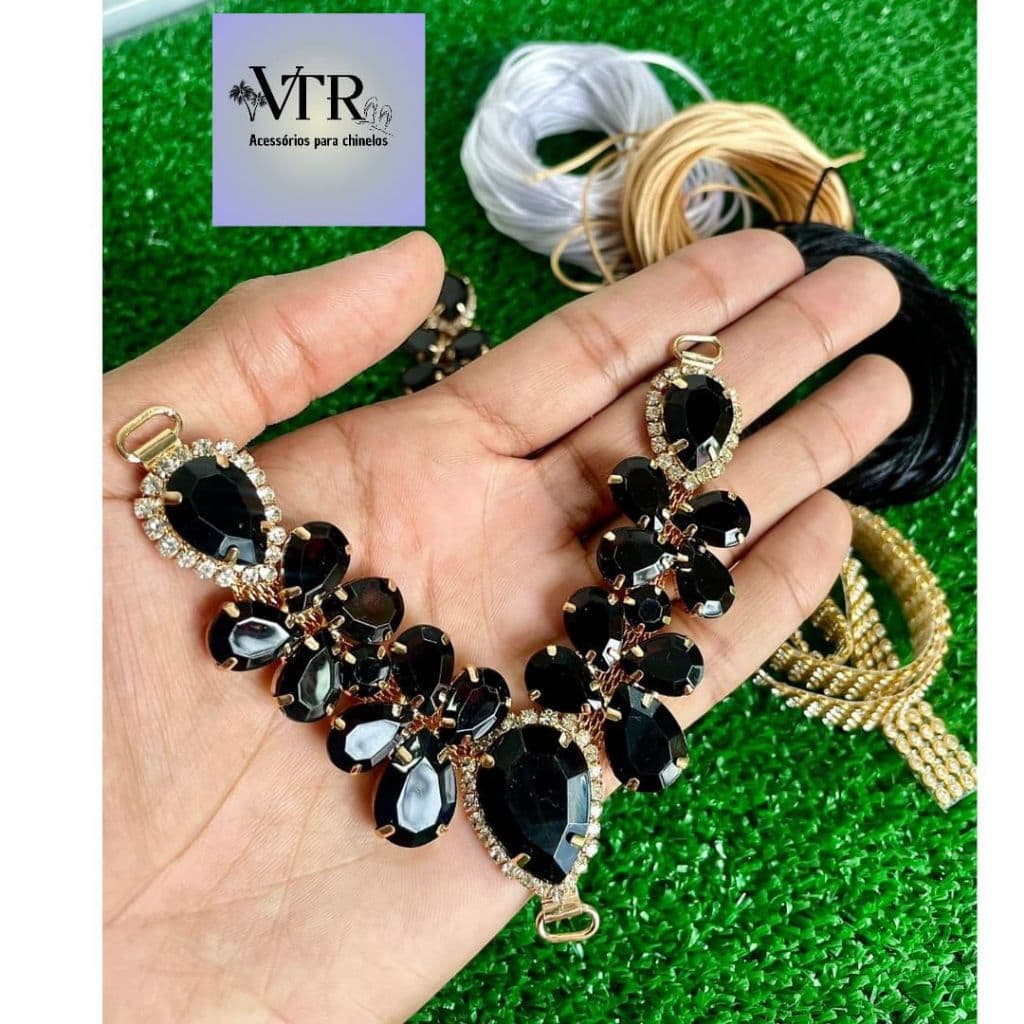 kit Cabedal para chinelo preto Rafaella 3 opções de fio