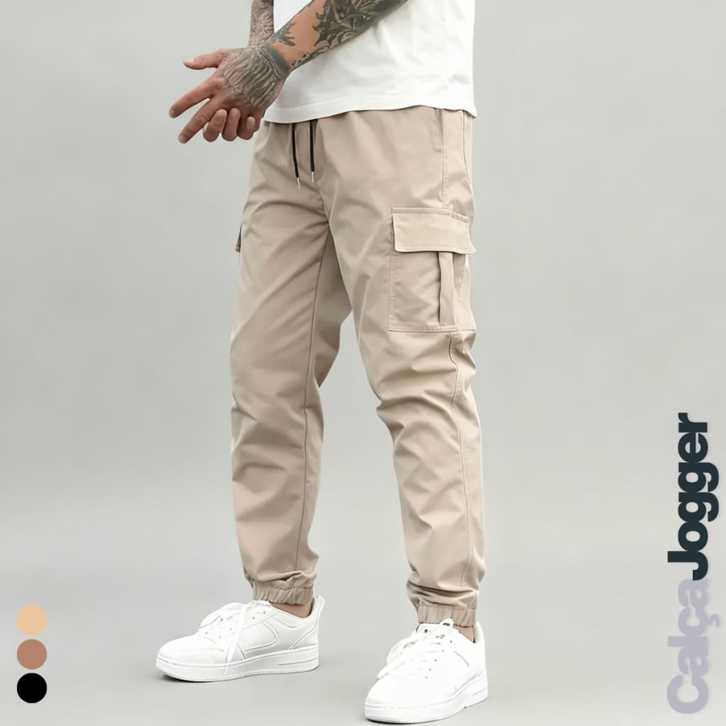 Calça Cargo Masculina Jogger Streetwear Com Punho e Cordão 34 Ao 44 + 3 Cores