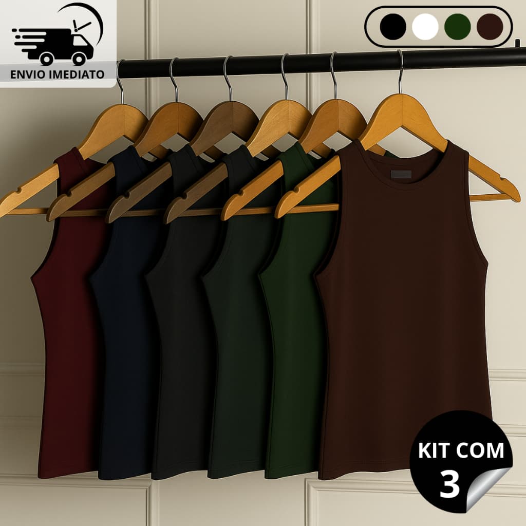 Kit 3 Regatas Casual Basica Blusa Feminina Blogueira Tendencia Lazer Academia e Esporte
