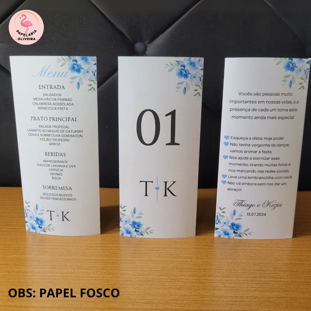 Menu triangular com agradecimentos / para casamento / aniversários / eventos