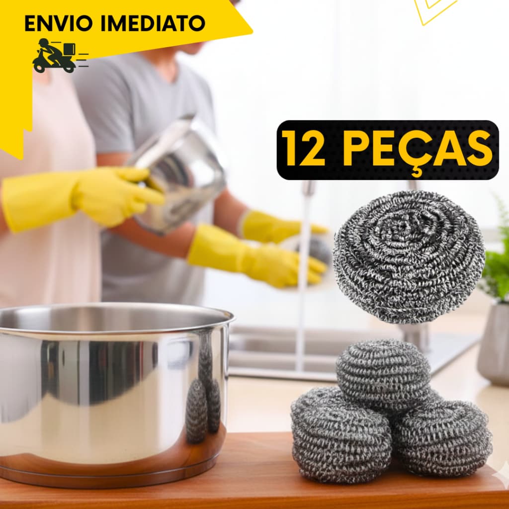 Kits 5, 10 ou 12 un - Esponja de Aço Inox que Não Enferruja - Limpeza Pesada