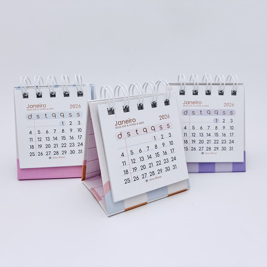 Mini Calendário de mesa 2026 - Mini Calendário 2026 Coloridos