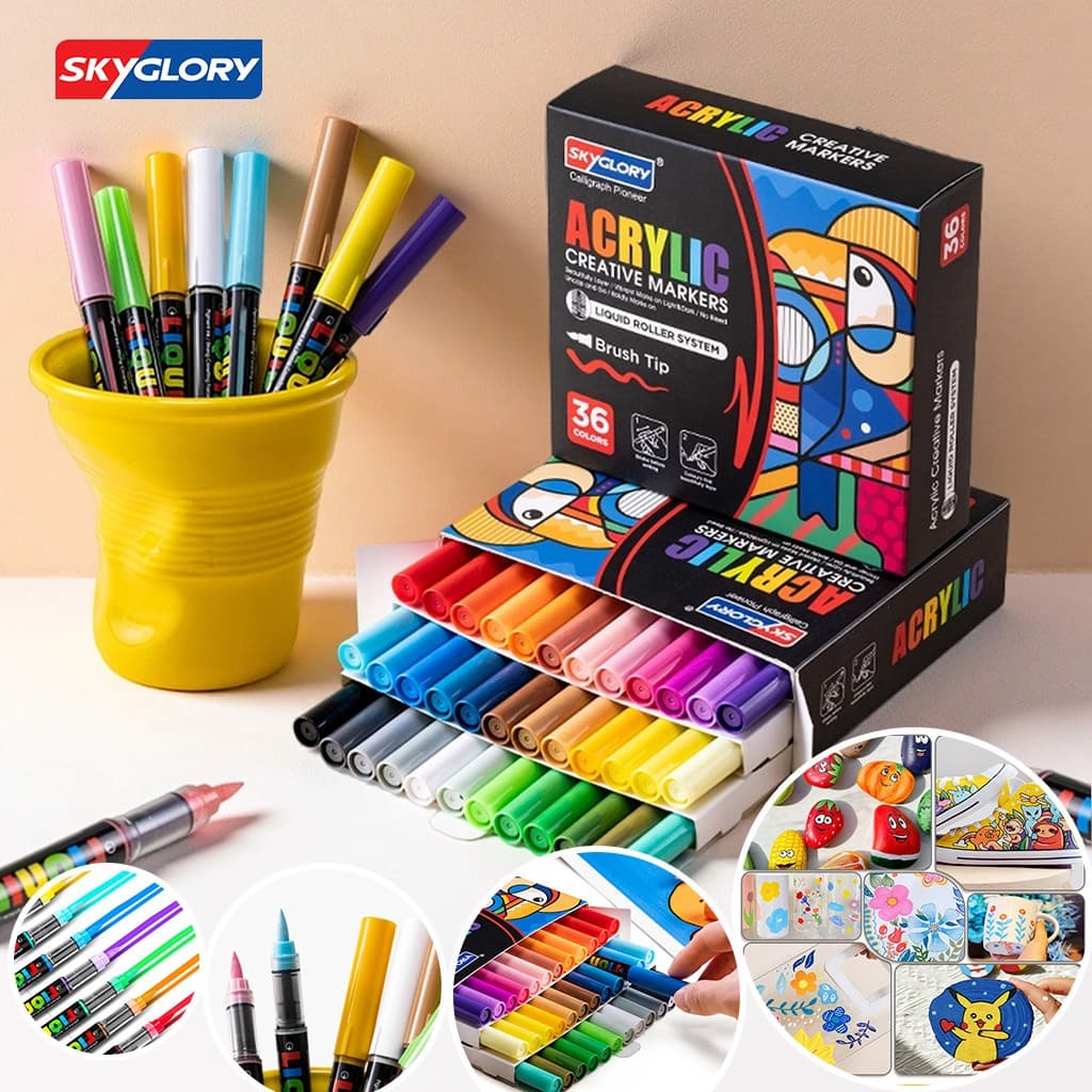 Caneta Acrílica De Ponta Macia SKYGLORY 24/36 kit Ideal Para Estudantes E Para desenhos