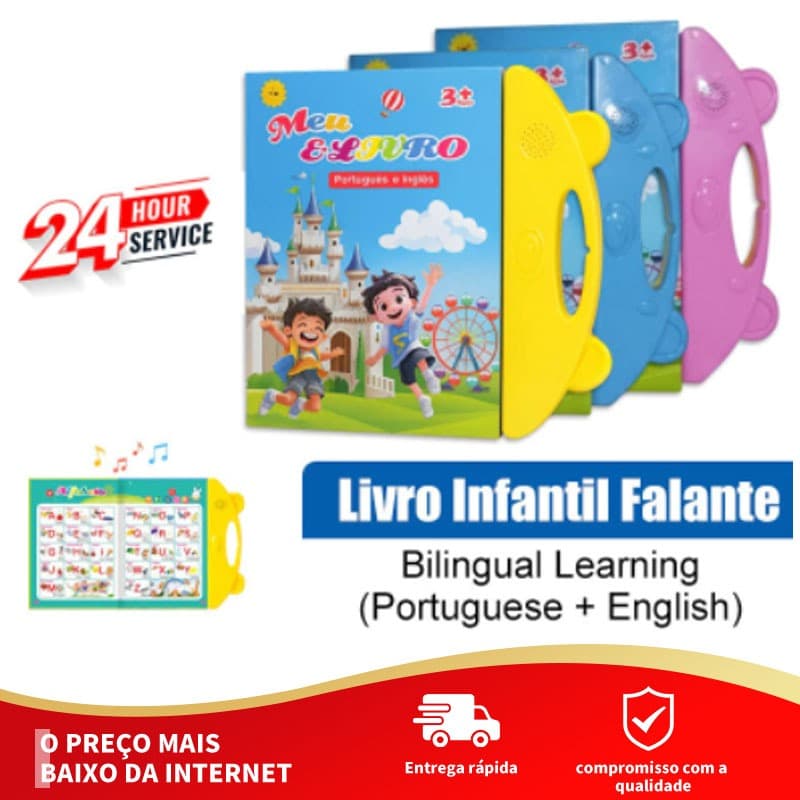 Livro Educativo Infantil Bilíngue com Toque e Som, Ilustrado e Interativo em Português e Inglês Livro Interativo com Som